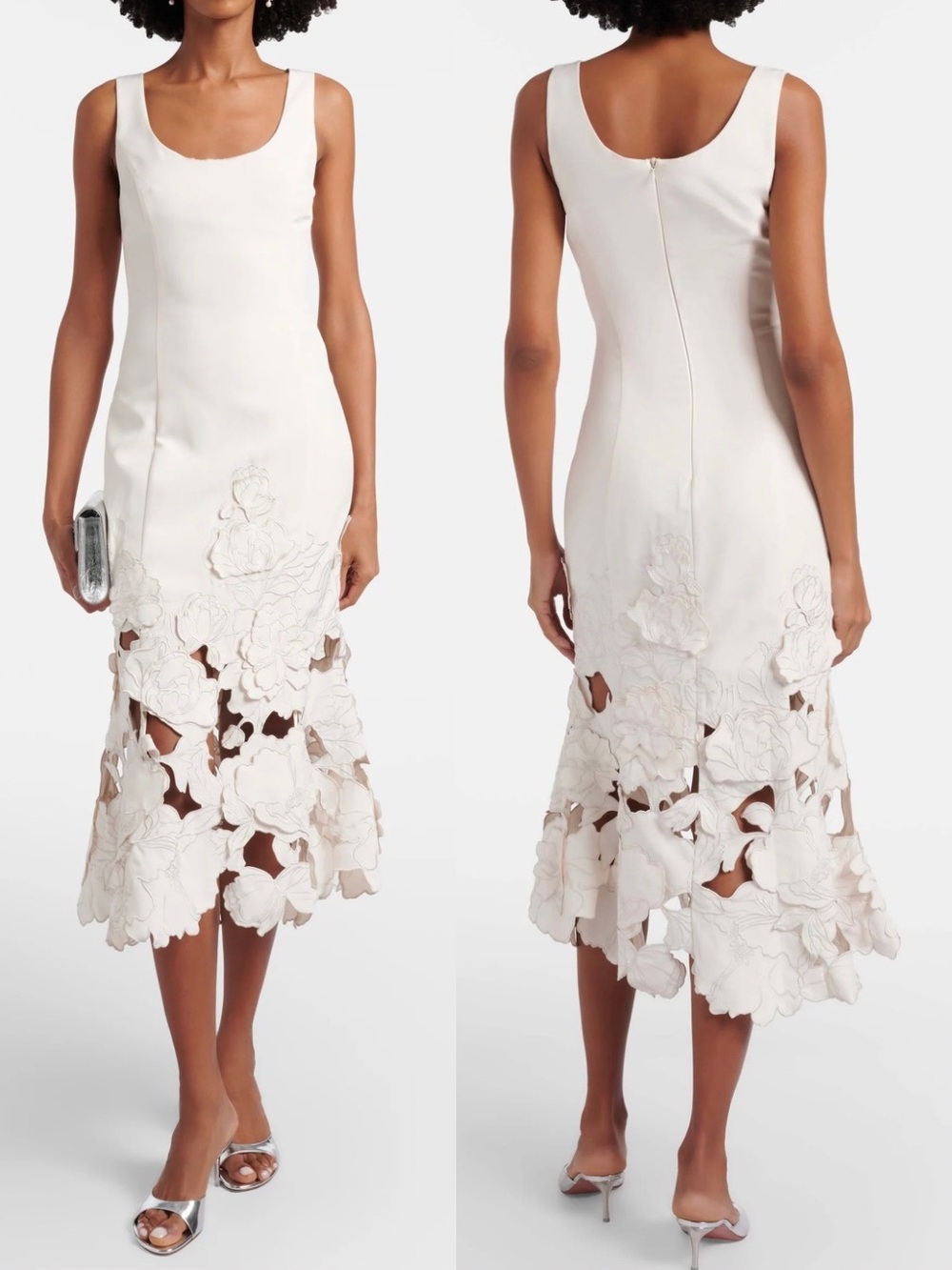 NWT LEO LIN Emily Appliqué Midi Dress Ivory Vanilla Size 4 Small $895 Romantic